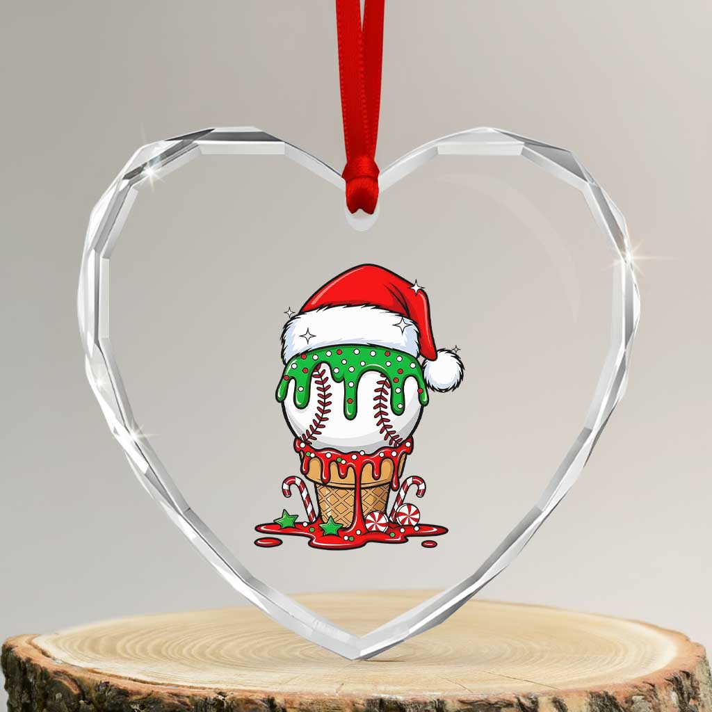 Cute Baseball Christmas Icecream Dripping Heart Crystal Glass Ornament Holiday Ice Cream Cone with Santa Hat - Wonder Print Shop