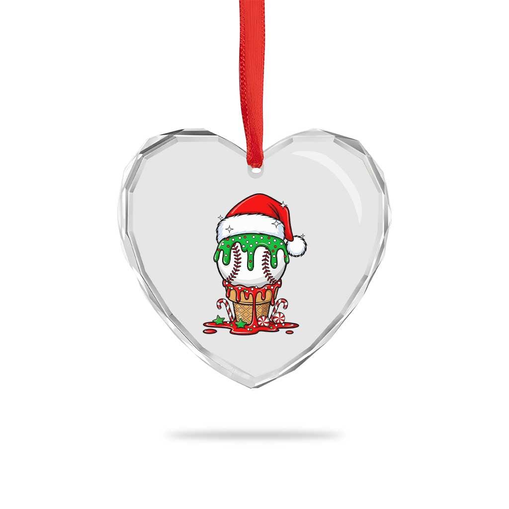Cute Baseball Christmas Icecream Dripping Heart Crystal Glass Ornament Holiday Ice Cream Cone with Santa Hat - Wonder Print Shop