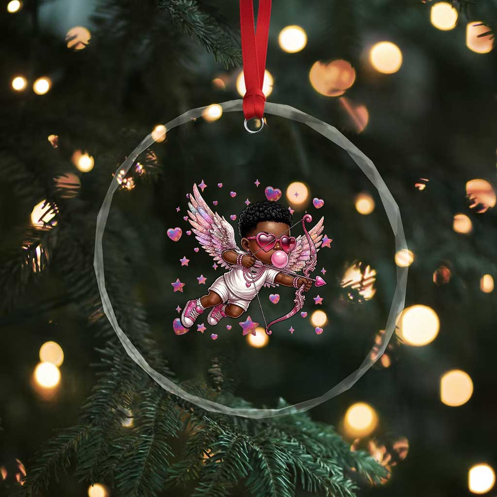 Cute Black Cupid Crystal Glass Ornament African American Valentines Day Gift - Wonder Print Shop