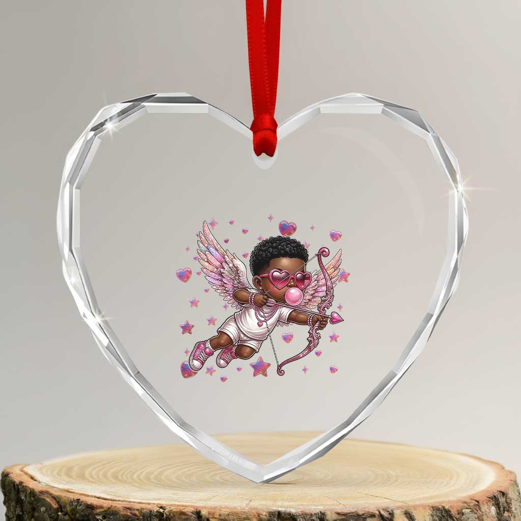 Cute Black Cupid Heart Crystal Glass Ornament African American Valentines Day Gift - Wonder Print Shop