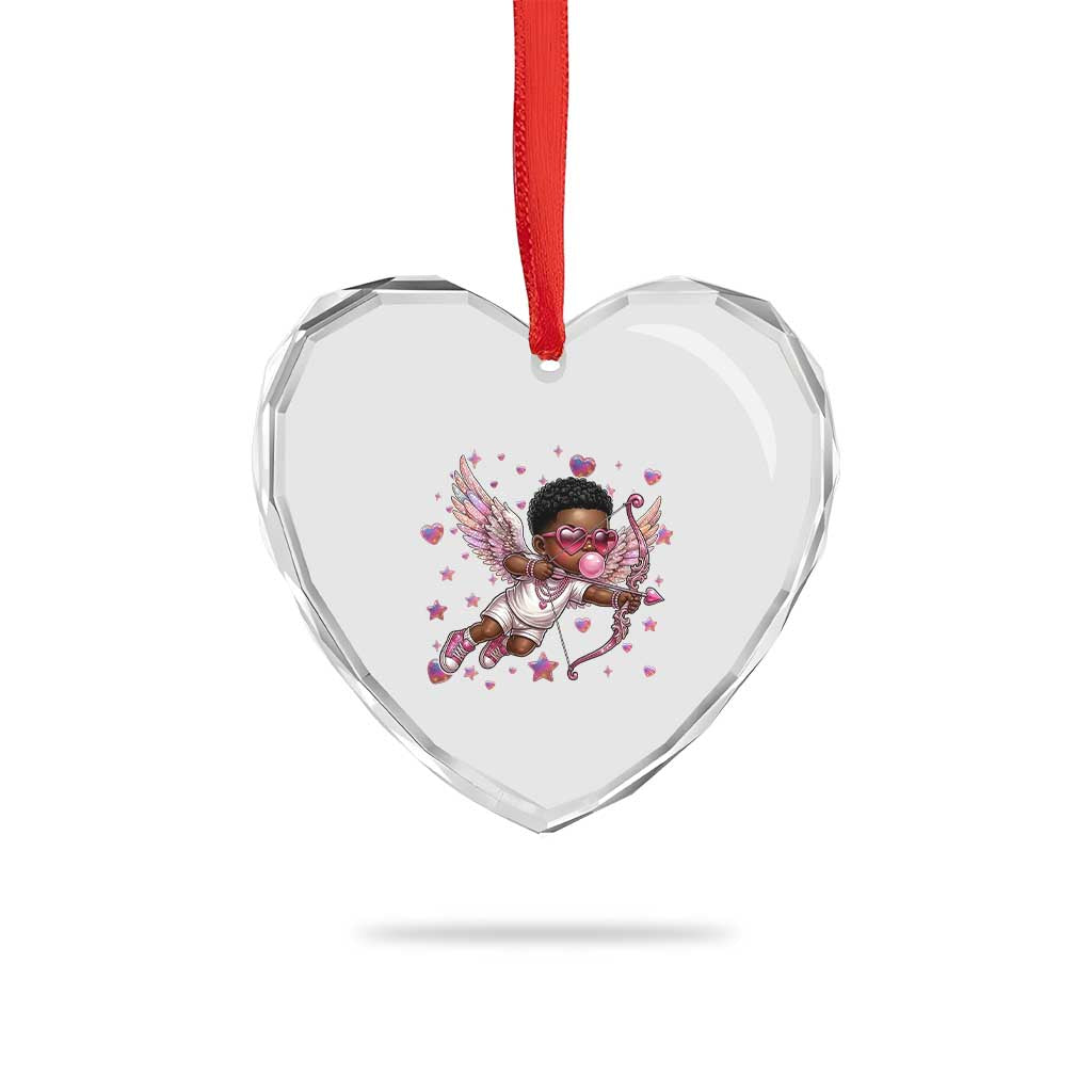 Cute Black Cupid Heart Crystal Glass Ornament African American Valentines Day Gift - Wonder Print Shop