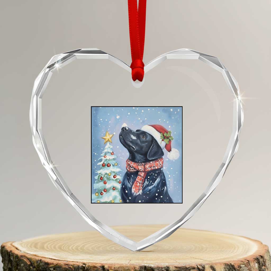Cute Black Lab Christmas Heart Crystal Glass Ornament Holiday Dog Lover Gift Idea - Wonder Print Shop