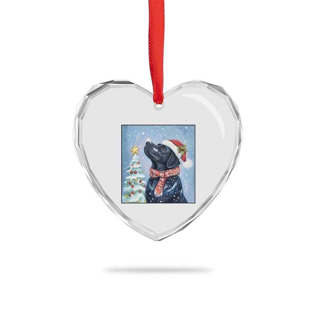 Cute Black Lab Christmas Heart Crystal Glass Ornament Holiday Dog Lover Gift Idea - Wonder Print Shop