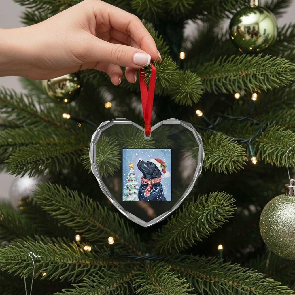 Cute Black Lab Christmas Heart Crystal Glass Ornament Holiday Dog Lover Gift Idea - Wonder Print Shop
