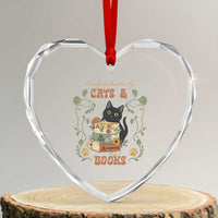 Cute Bookworm Gift Heart Crystal Glass Ornament Easily Distracted By Cats And Books - Wonder Print Shop