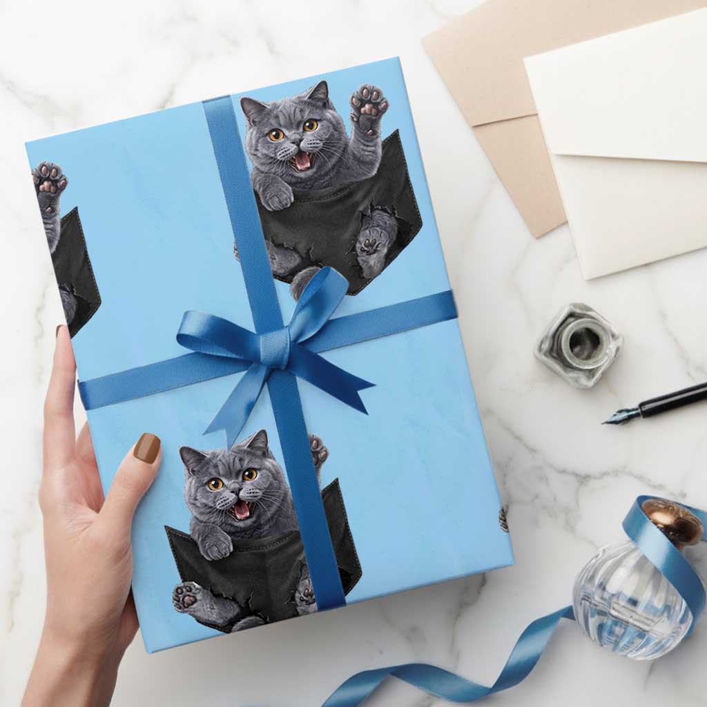 Cute British Shorthair Cat In Pocket Wrapping Paper Roll Cat Lover