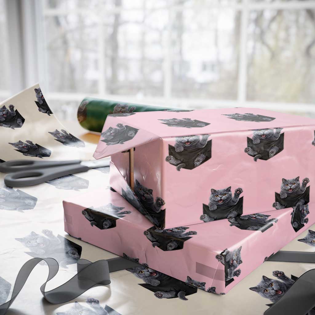 Cute British Shorthair Cat In Pocket Wrapping Paper Roll Cat Lover