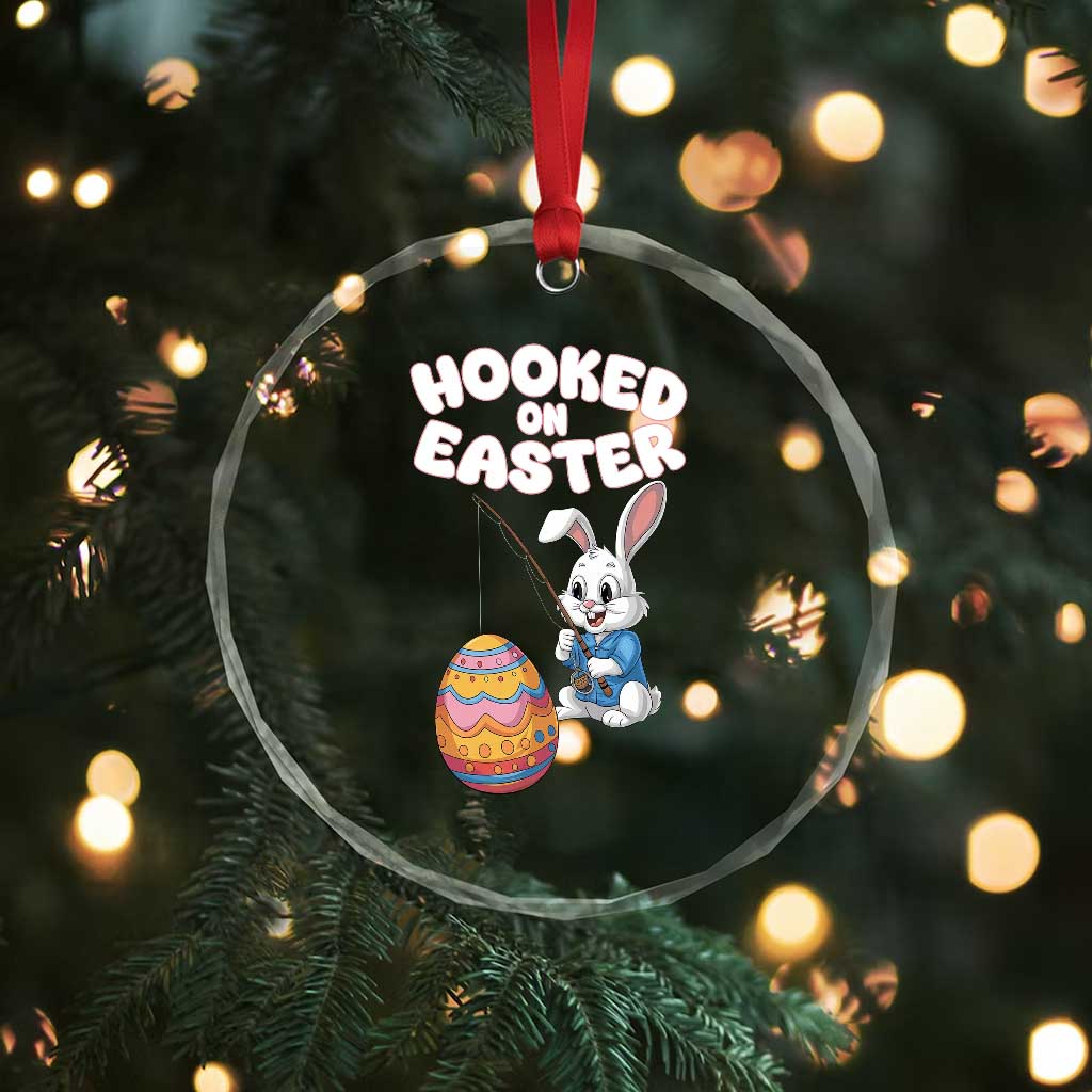 Cute Bunny Fishing Crystal Glass Ornament Hooked for Easter Eggs Funny Holiday TS02