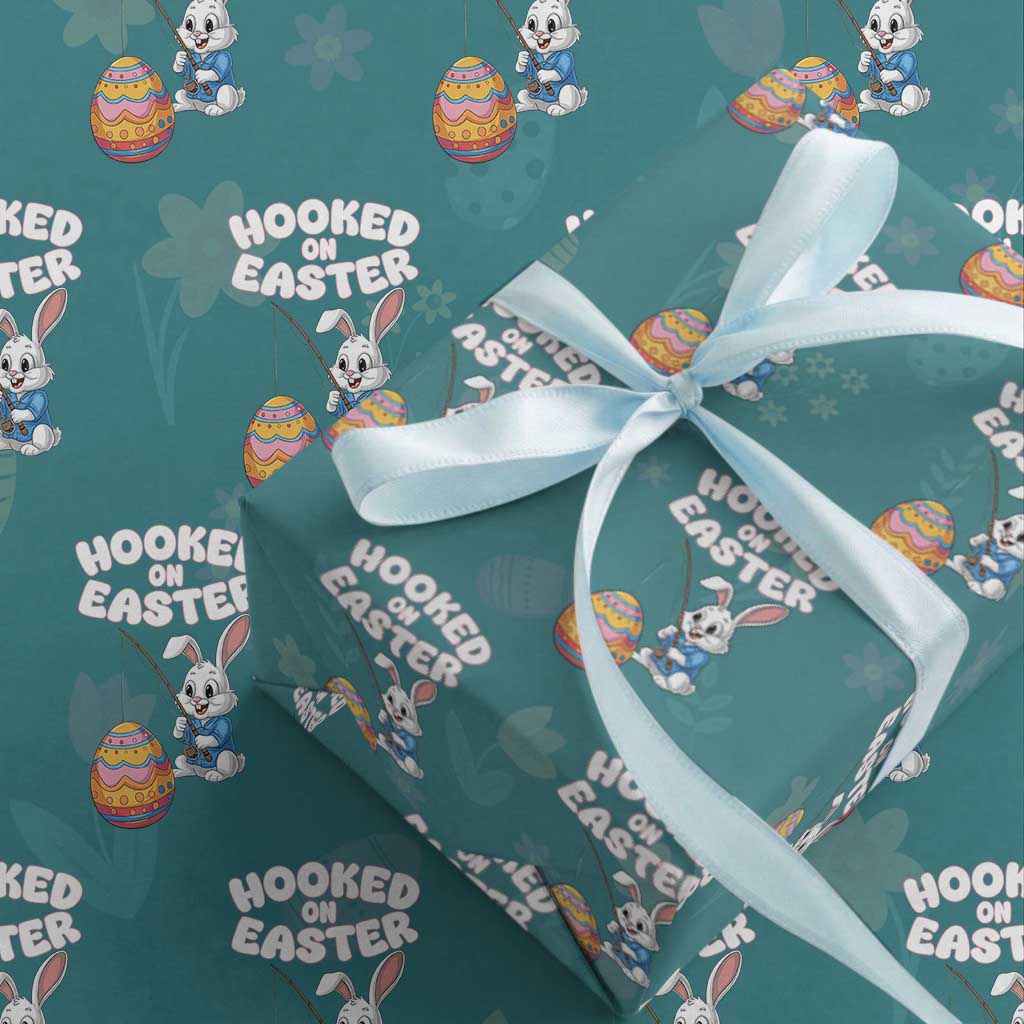 Cute Bunny Fishing Wrapping Paper Roll Hooked for Easter Eggs Funny Holiday