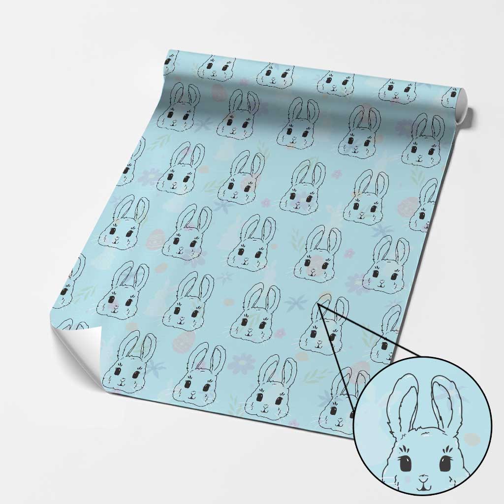 Cute Bunny Wrapping Paper Roll Kawaii Rabbit Happy Easter Day