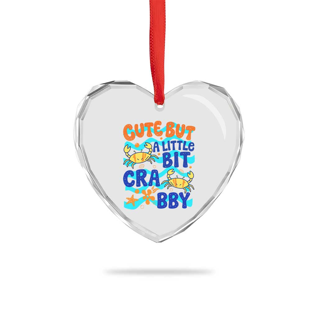 Cute But A Little Bit Crabby Heart Crystal Glass Ornament Beach Crab Summer Vacation