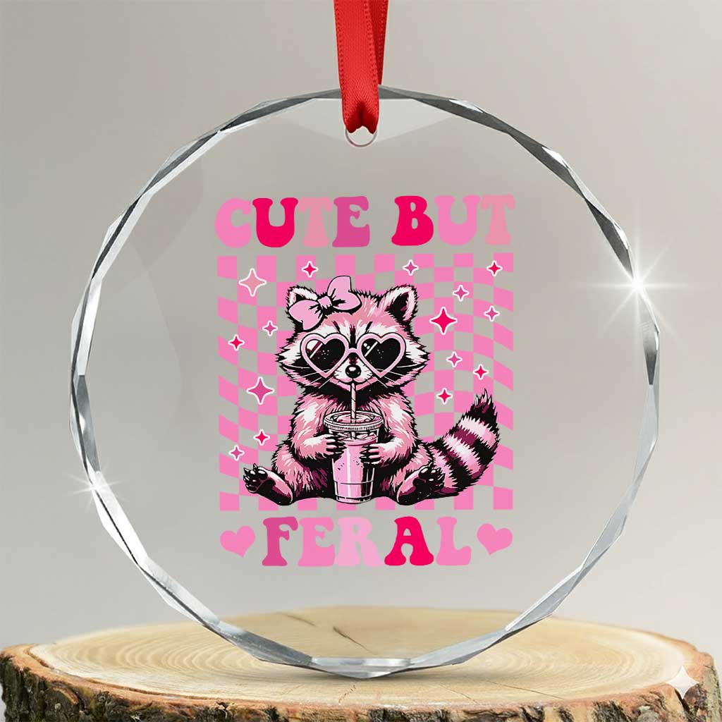 Cute But Feral Raccoon Crystal Glass Ornament Funny Sunglasses Trash Panda - Wonder Print Shop