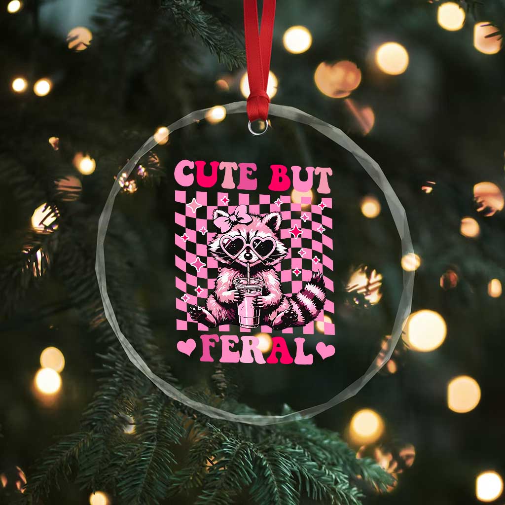 Cute But Feral Raccoon Crystal Glass Ornament Funny Sunglasses Trash Panda - Wonder Print Shop