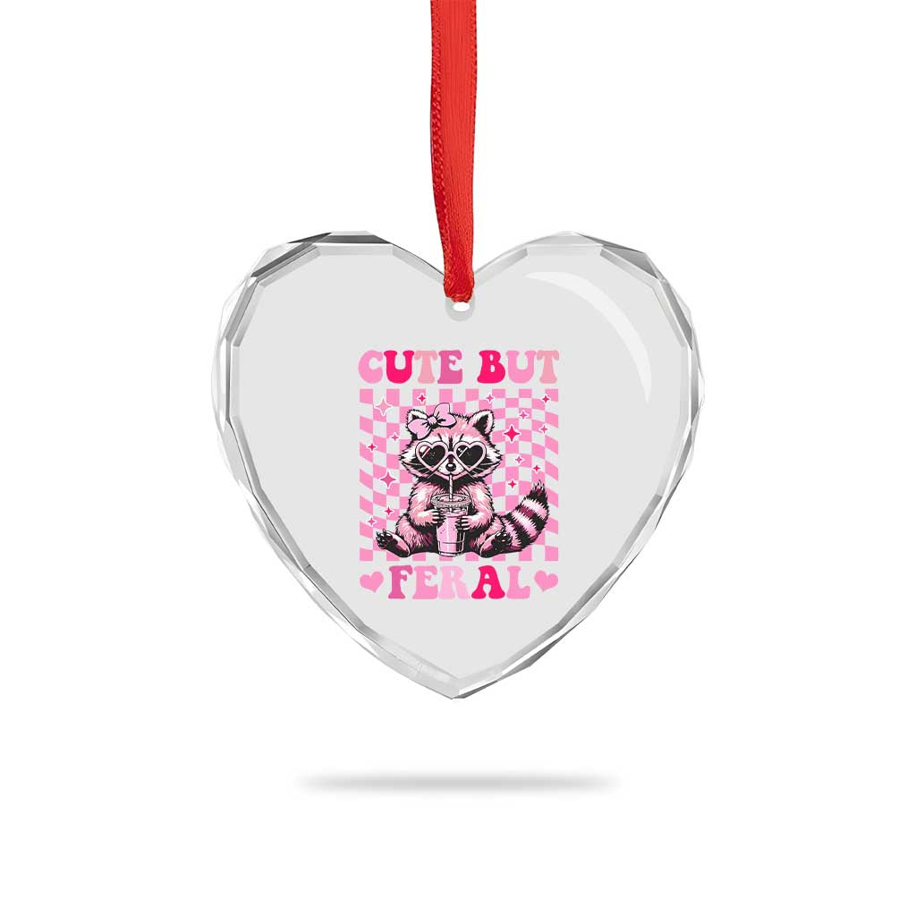 Cute But Feral Raccoon Heart Crystal Glass Ornament Funny Sunglasses Trash Panda - Wonder Print Shop