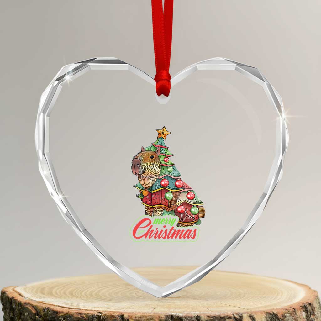 Cute Capybara Xmas Tree Heart Crystal Glass Ornament - Wonder Print Shop