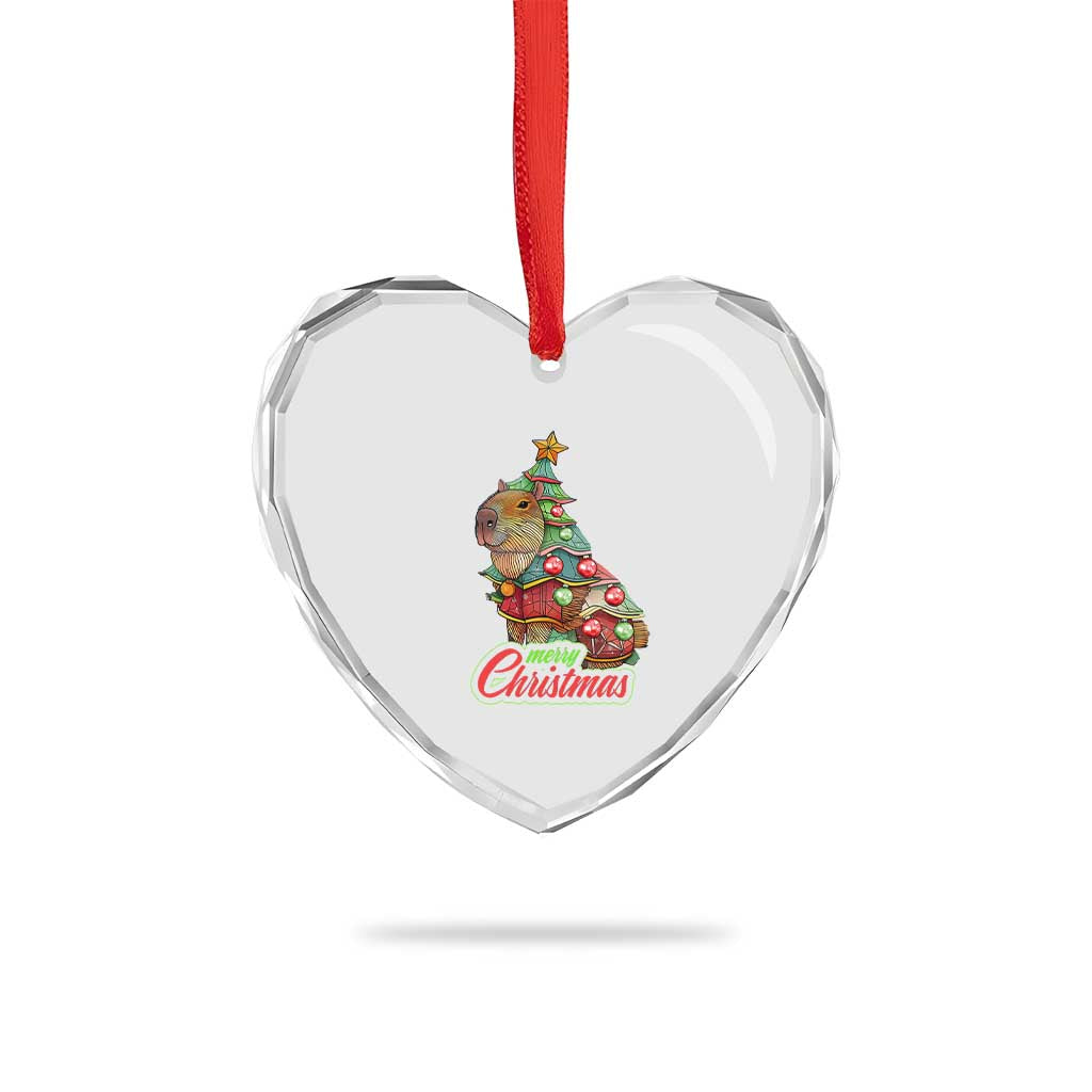 Cute Capybara Xmas Tree Heart Crystal Glass Ornament - Wonder Print Shop