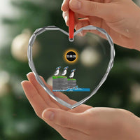 Cute Cartoon Puffins 2026 Total Solar Eclipse Heart Crystal Glass Ornament August 12 Totality Funny Astronomy Gift