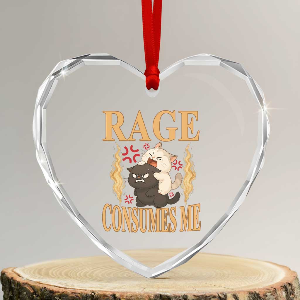 Cute Cat Heart Crystal Glass Ornament Rage Is Consuming Me - Wonder Print Shop