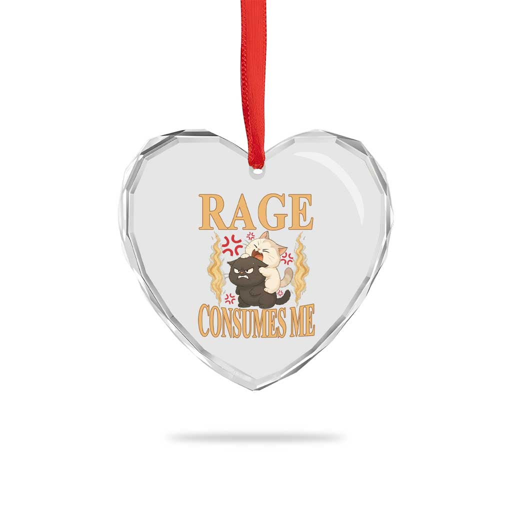 Cute Cat Heart Crystal Glass Ornament Rage Is Consuming Me - Wonder Print Shop