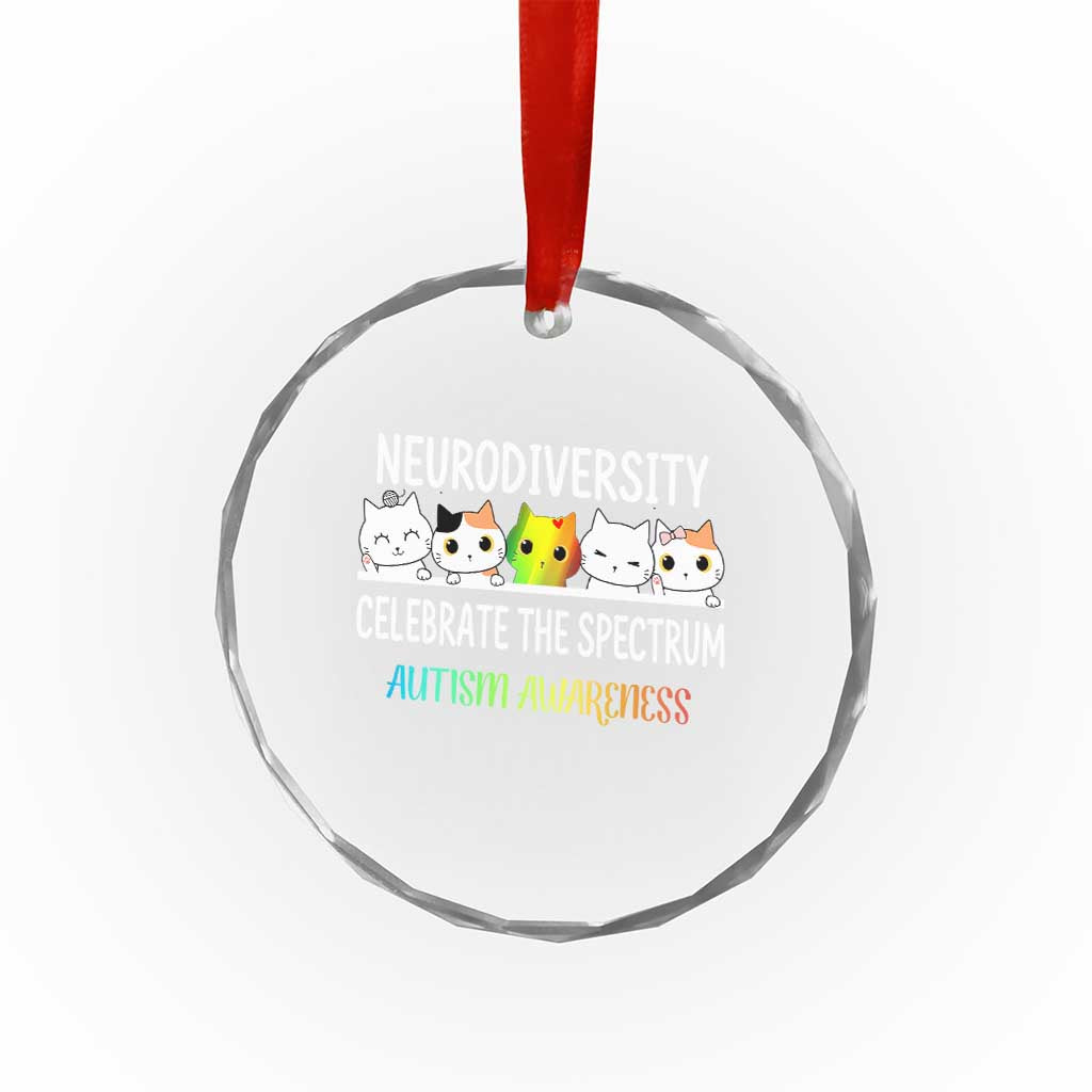 Cute Cats Autism Embrace Crystal Glass Ornament Neurodiversity Celebrate The Spectrum - Wonder Print Shop