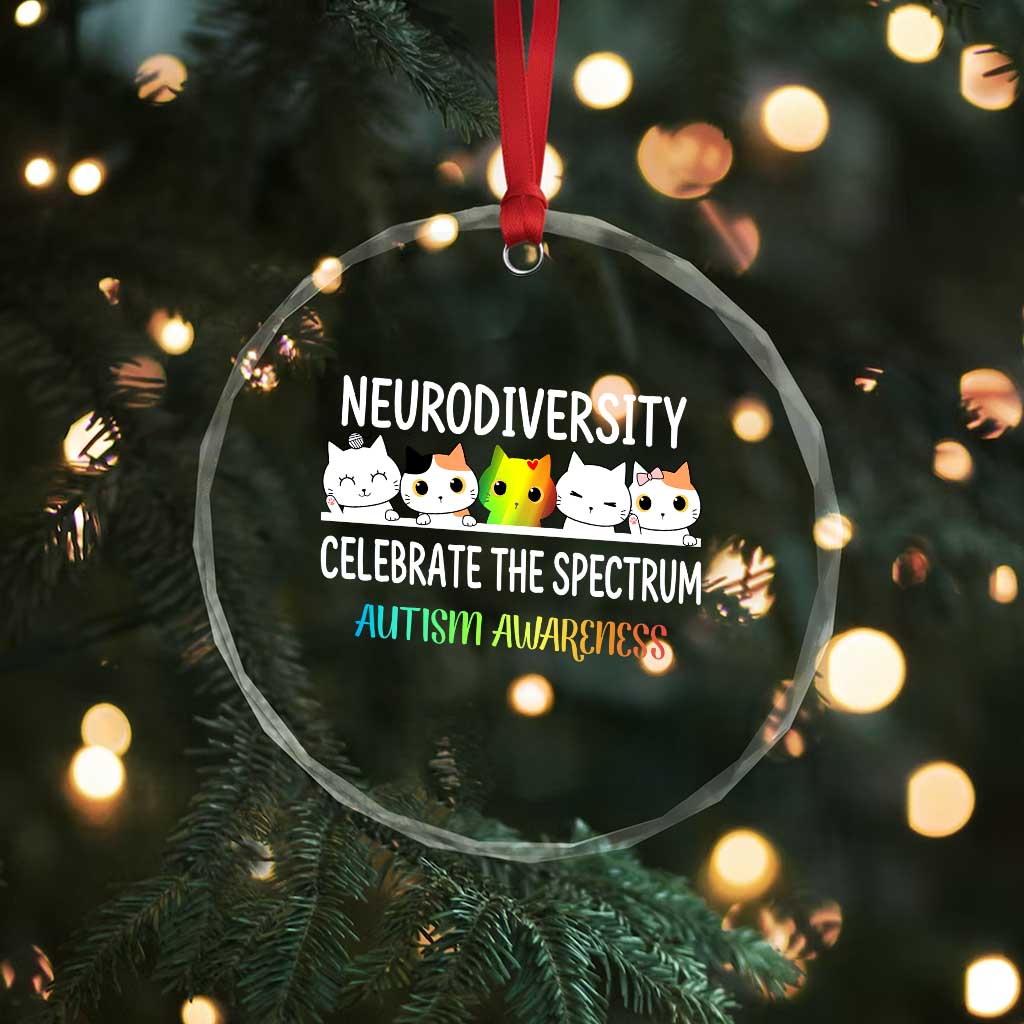 Cute Cats Autism Embrace Crystal Glass Ornament Neurodiversity Celebrate The Spectrum - Wonder Print Shop