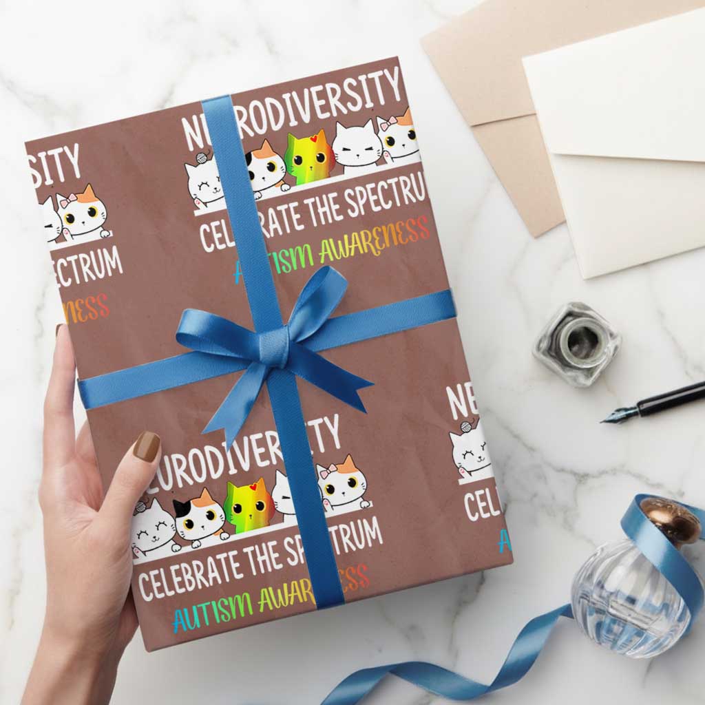 Cute Cats Autism Embrace Wrapping Paper Roll Neurodiversity Celebrate The Spectrum - Wonder Print Shop