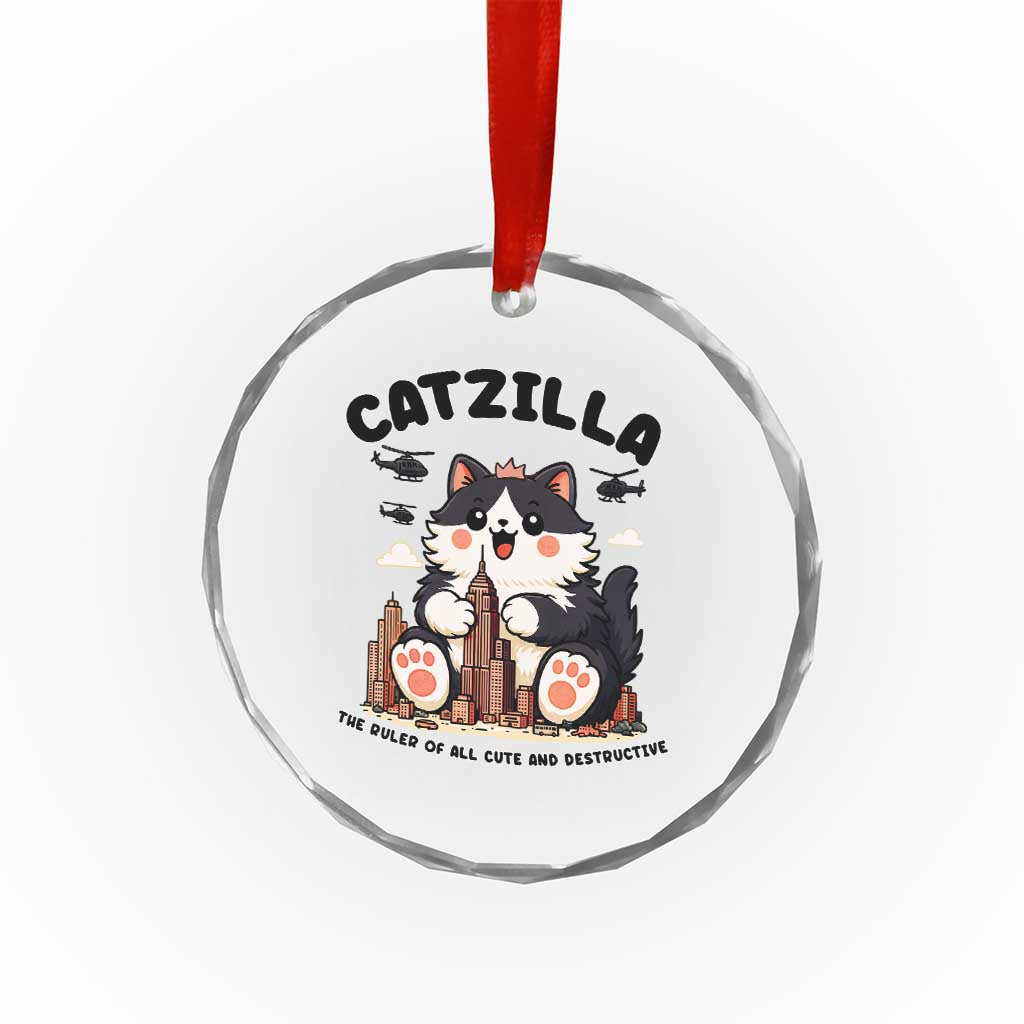 Cute Catzilla Crystal Glass Ornament The Ruler Of All Cute And Destructive Funny TS12