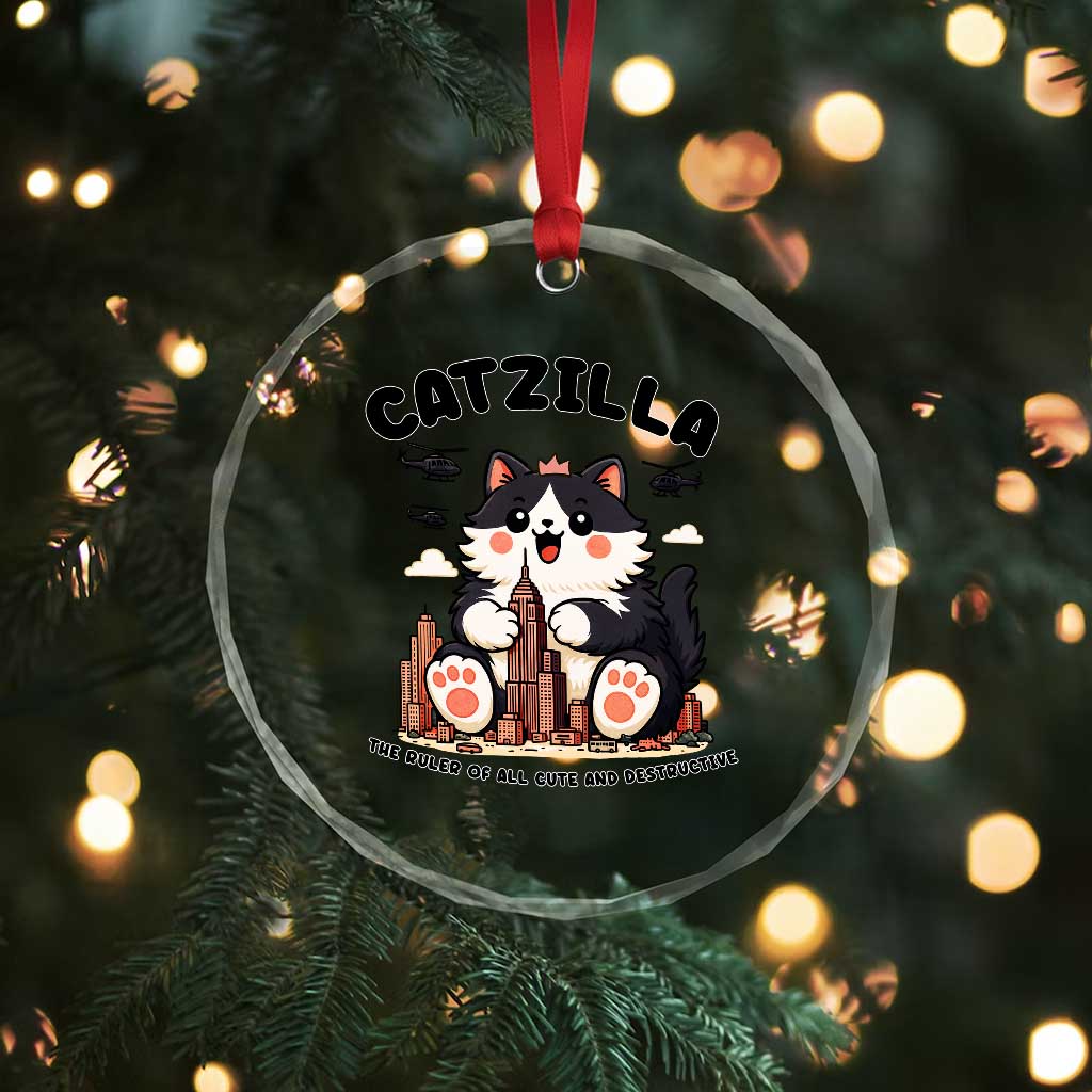 Cute Catzilla Crystal Glass Ornament The Ruler Of All Cute And Destructive Funny TS12