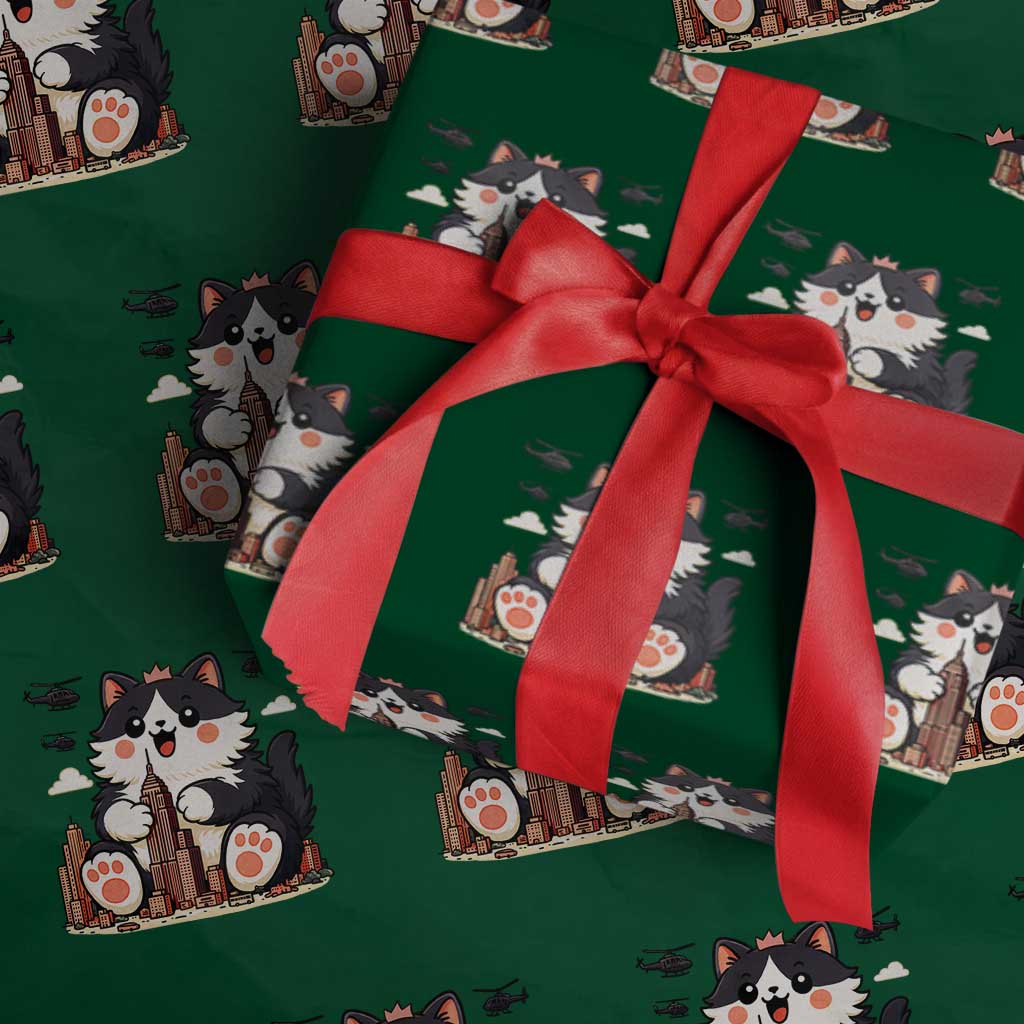 Cute Catzilla Wrapping Paper Roll The Ruler Of All Cute And Destructive Funny - Wonder Print Shop