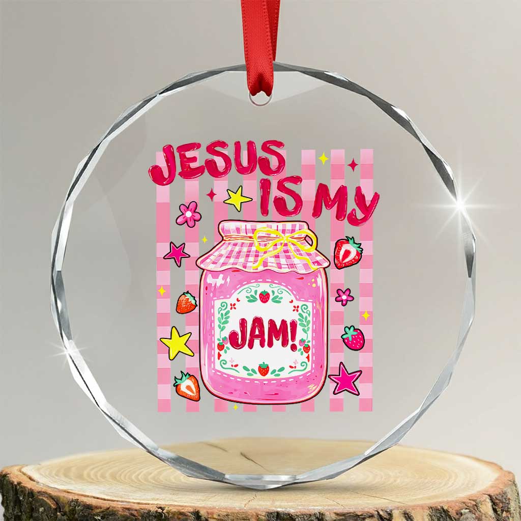 Cute Christian Faith Preppy Graphic Crystal Glass Ornament Jesus Is My Jam Strawberry Fruit Jar