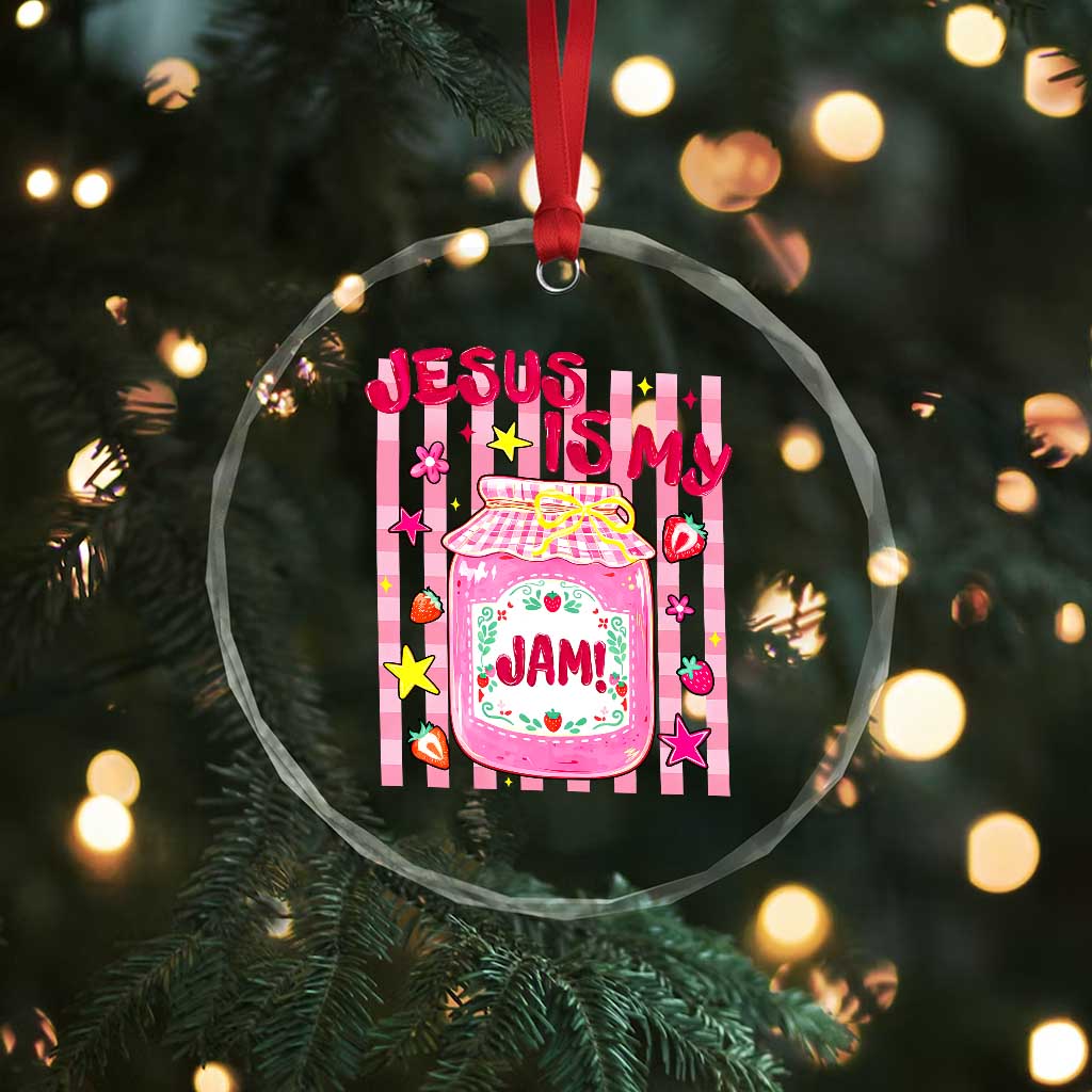 Cute Christian Faith Preppy Graphic Crystal Glass Ornament Jesus Is My Jam Strawberry Fruit Jar