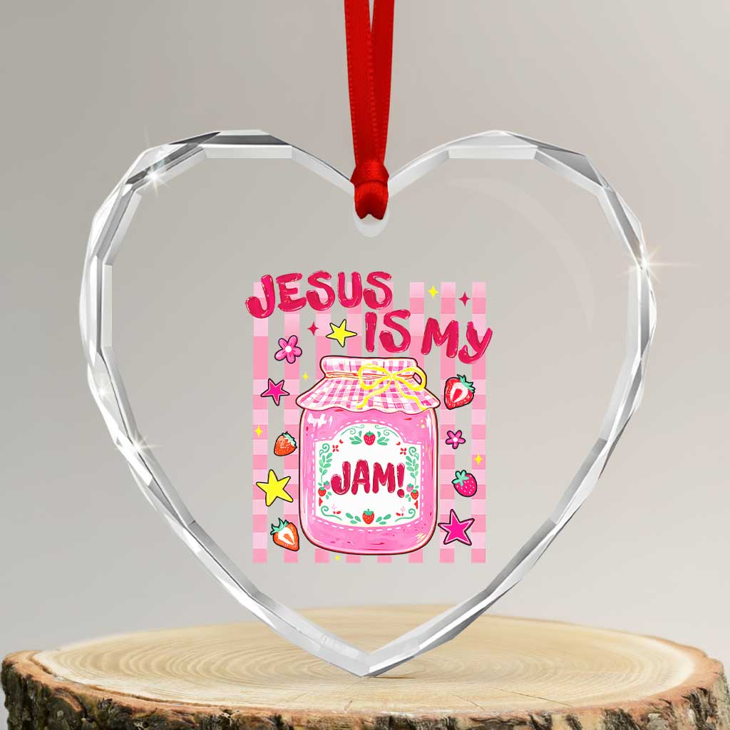 Cute Christian Faith Preppy Graphic Heart Crystal Glass Ornament Jesus Is My Jam Strawberry Fruit Jar
