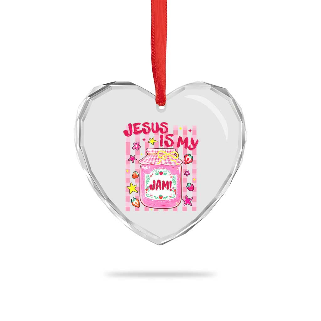 Cute Christian Faith Preppy Graphic Heart Crystal Glass Ornament Jesus Is My Jam Strawberry Fruit Jar