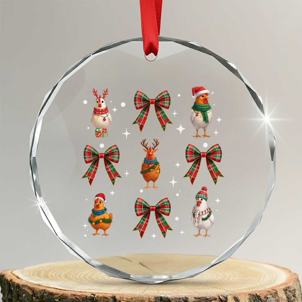 Cute Christmas Chicken With Xmas Coquette Bow Crystal Glass Ornament TS12