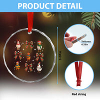 Cute Christmas Chicken With Xmas Coquette Bow Crystal Glass Ornament TS12