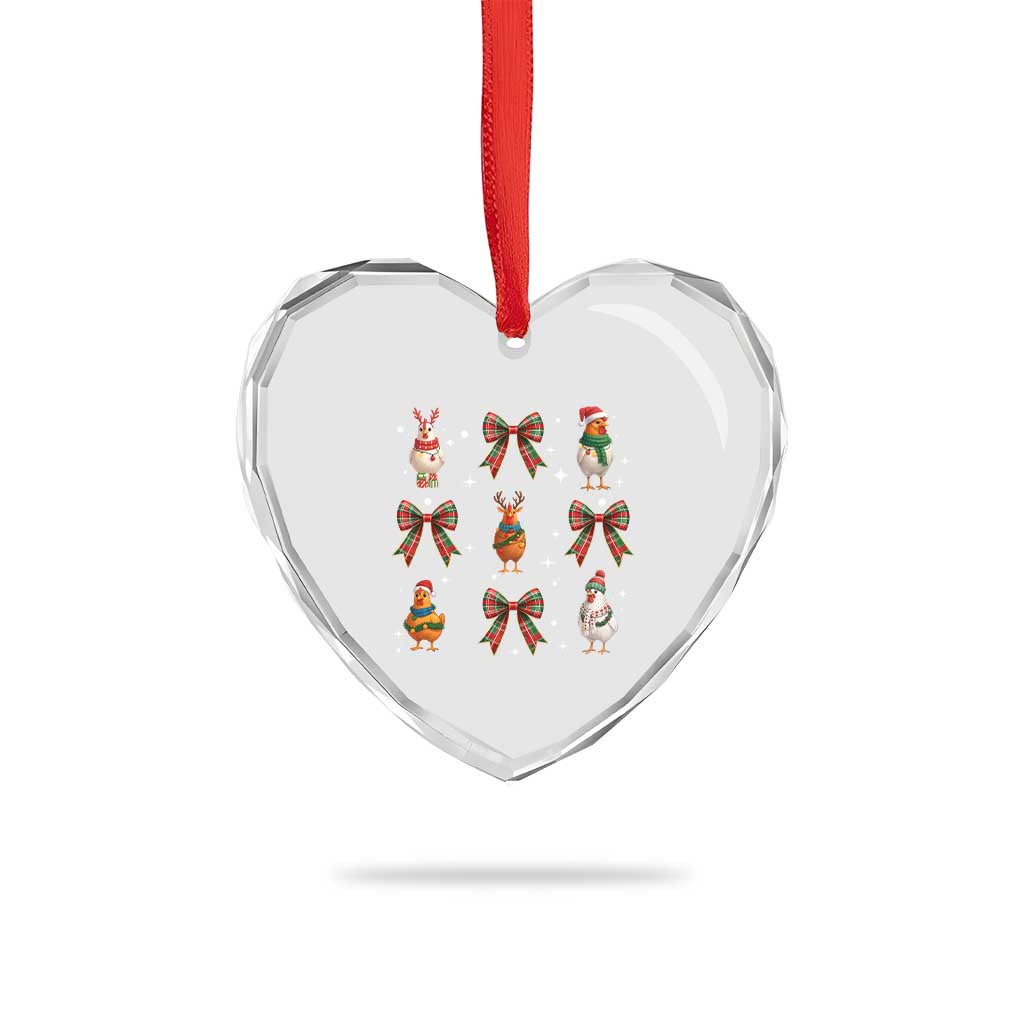 Cute Christmas Chicken With Xmas Coquette Bow Heart Crystal Glass Ornament - Wonder Print Shop