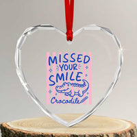Cute Crocodile Pun Back To School Retro Preppy Heart Crystal Glass Ornament Missed Your Smile Crocodile