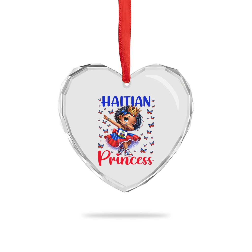 Cute Dabbing Haitian Princess Kids Graphic Heart Crystal Glass Ornament Haiti Heritage Pride
