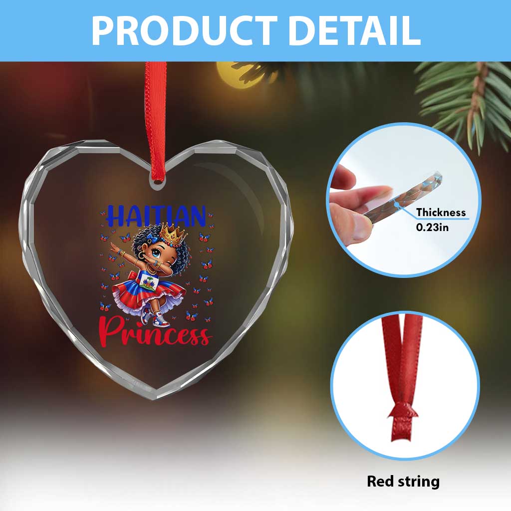 Cute Dabbing Haitian Princess Kids Graphic Heart Crystal Glass Ornament Haiti Heritage Pride