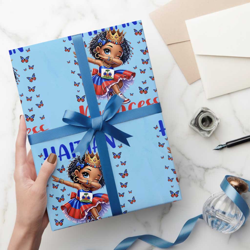 Cute Dabbing Haitian Princess Kids Graphic Wrapping Paper Roll Haiti Heritage Pride