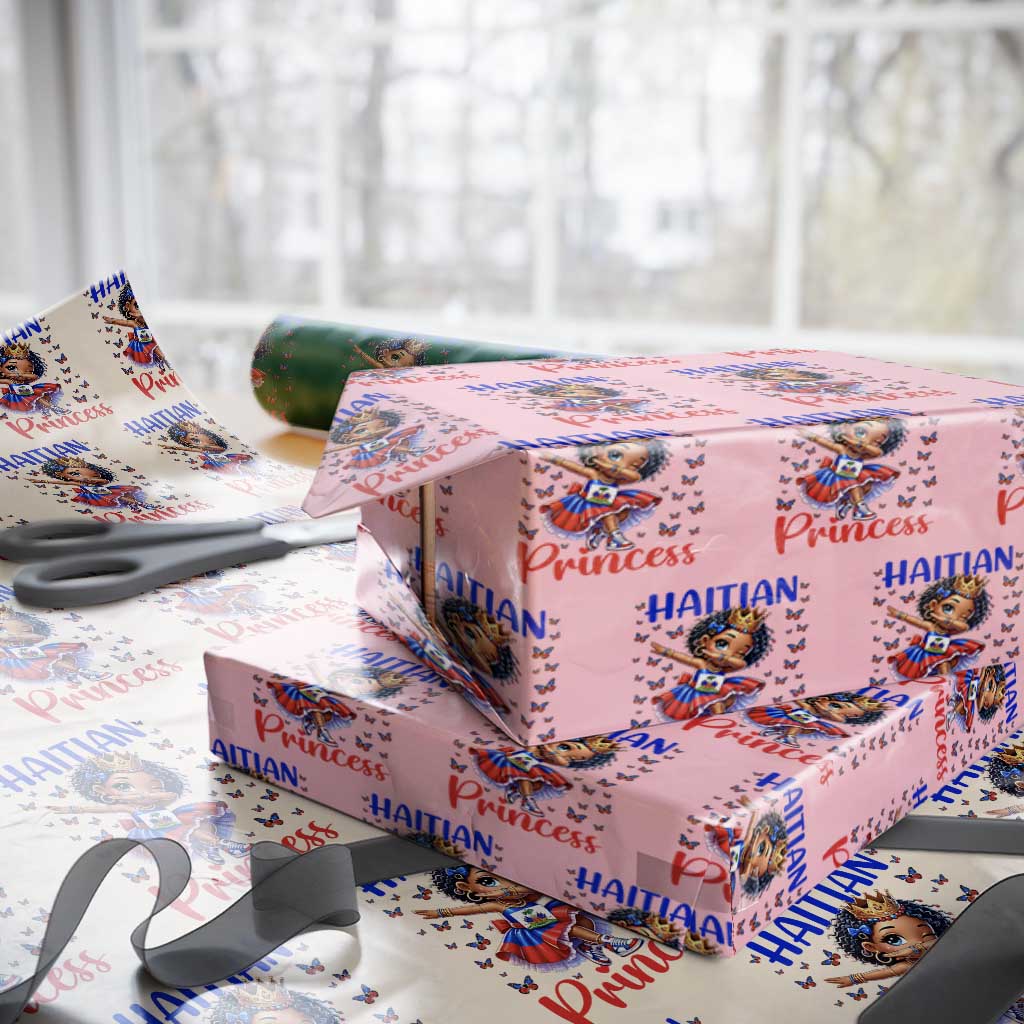 Cute Dabbing Haitian Princess Kids Graphic Wrapping Paper Roll Haiti Heritage Pride