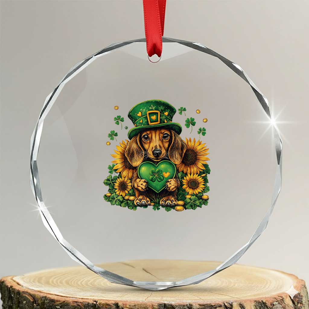 Cute Dachshund Leprechaun Crystal Glass Ornament Shamrock St. Patrick's Day Dog Lover TS02