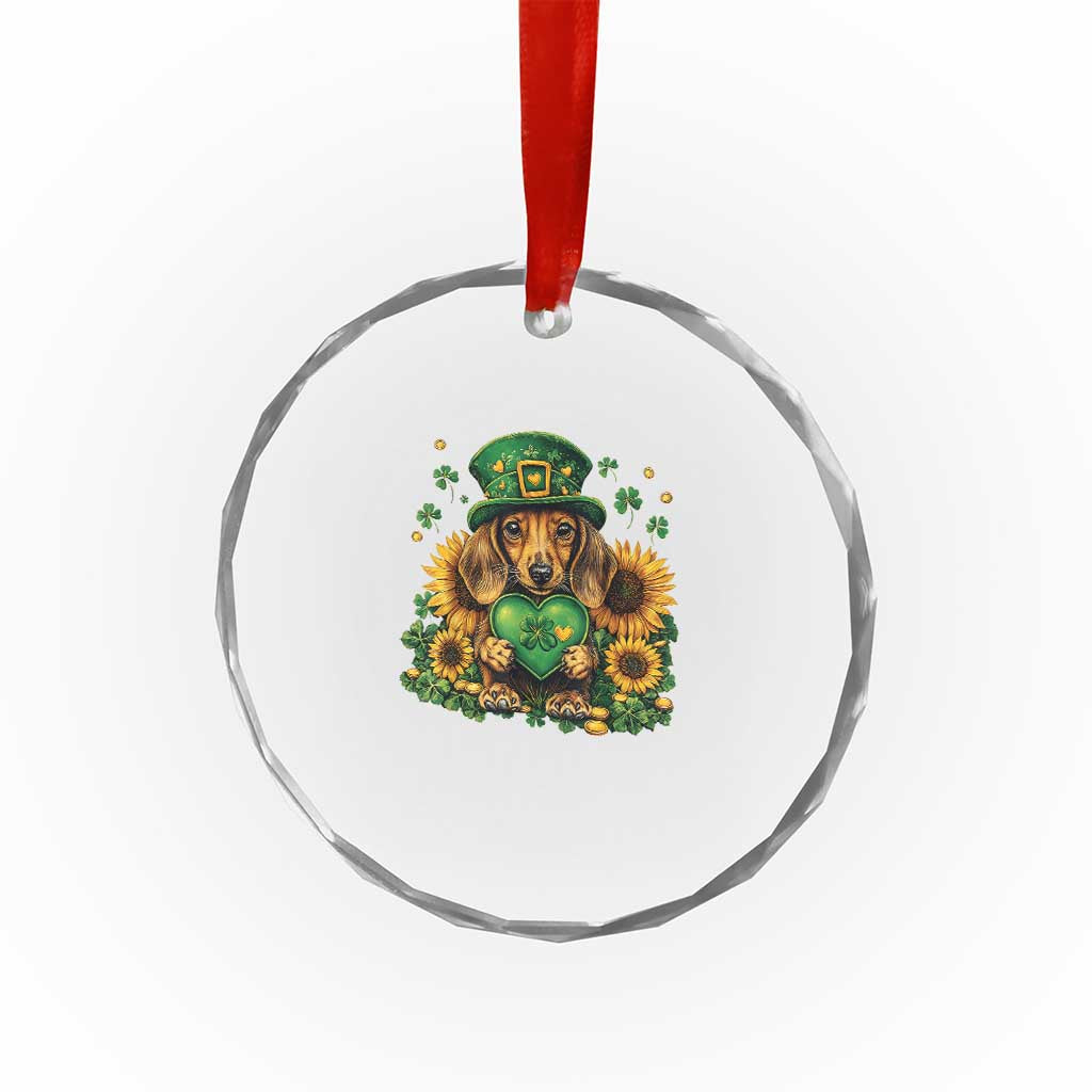 Cute Dachshund Leprechaun Crystal Glass Ornament Shamrock St. Patrick's Day Dog Lover TS02
