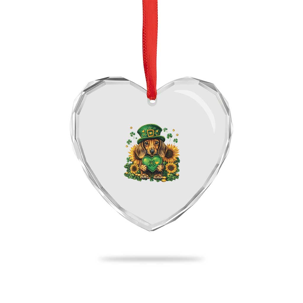 Cute Dachshund Leprechaun Heart Crystal Glass Ornament Shamrock St. Patrick's Day Dog Lover - Wonder Print Shop