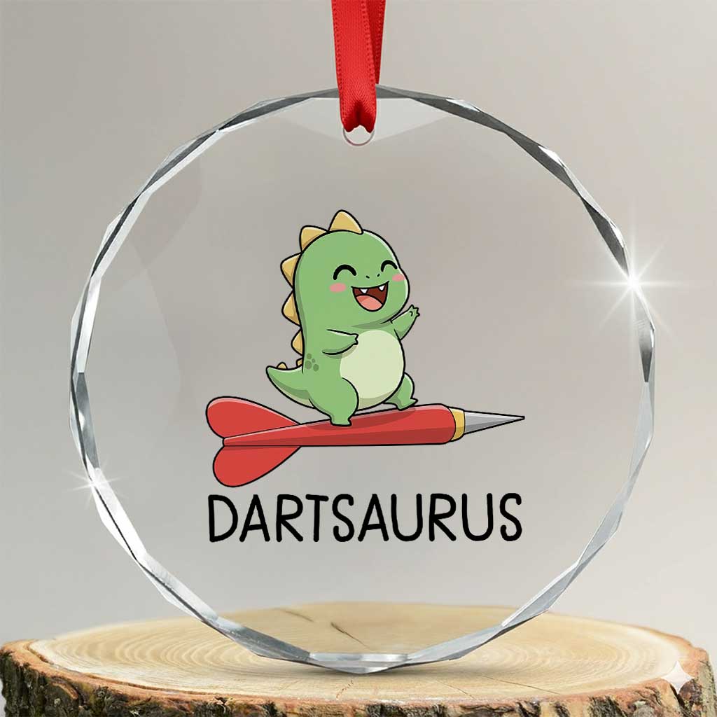 Cute Dartsaurus Playing Dart Crystal Glass Ornament Dinosaur Lover Gift - Wonder Print Shop