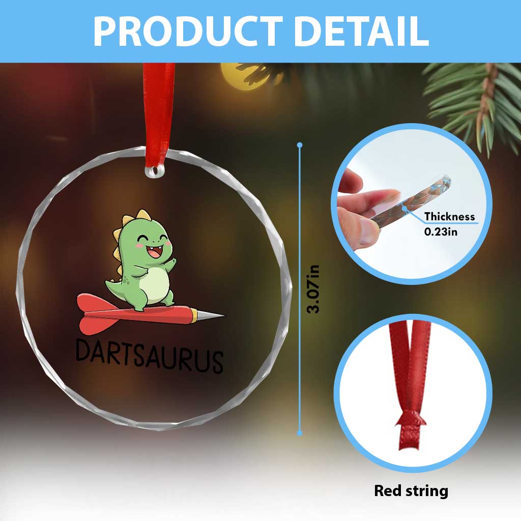 Cute Dartsaurus Playing Dart Crystal Glass Ornament Dinosaur Lover Gift - Wonder Print Shop