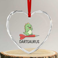 Cute Dartsaurus Playing Dart Heart Crystal Glass Ornament Dinosaur Lover Gift - Wonder Print Shop