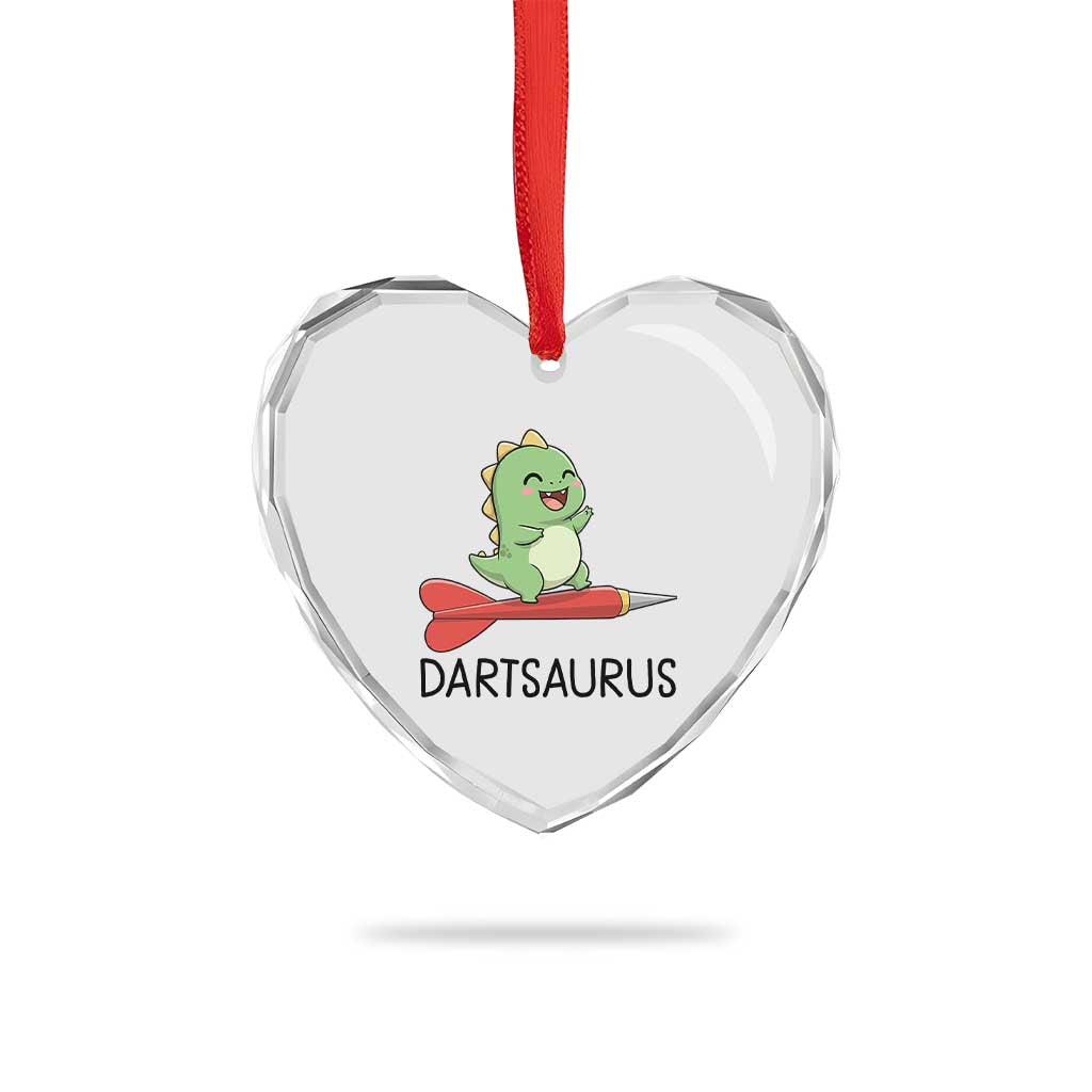 Cute Dartsaurus Playing Dart Heart Crystal Glass Ornament Dinosaur Lover Gift - Wonder Print Shop