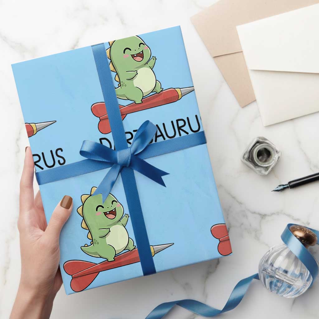 Cute Dartsaurus Playing Dart Wrapping Paper Roll Dinosaur Lover Gift - Wonder Print Shop