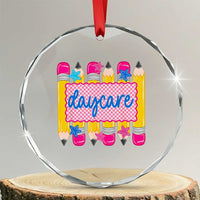 Cute Daycare Teacher Yellow Pencils Graphic Crystal Glass Ornament Retro Back to School Childcare Gift